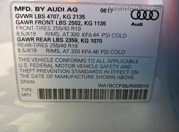 WA1BCCFS8JR009319 2018 AUDI Q3 Серебряный 