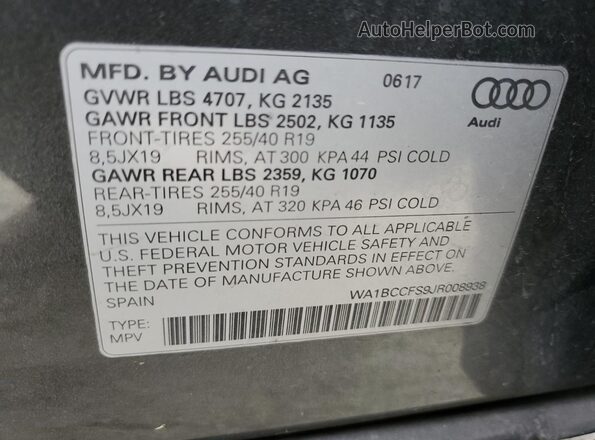 WA1BCCFS9JR008938 2018 AUDI Q3 Gray 