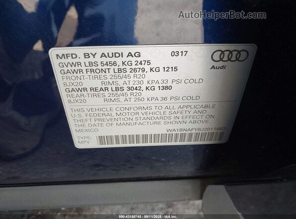 WA1BNAFY6J2011663 2018 AUDI Q5 Dark Blue 