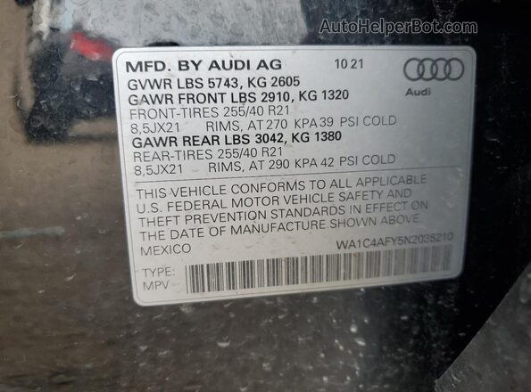 WA1C4AFY5N2035210 2022 AUDI SQ5 Черный Панорамный вид салона 360°