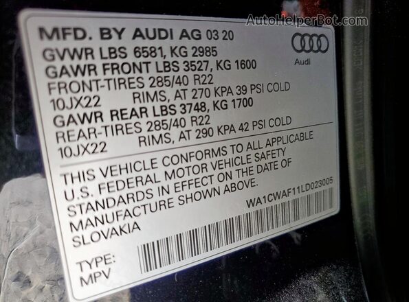 WA1CWAF11LD023005 2020 AUDI SQ8 Black სალონის 360-გრადუსიანი ხედი