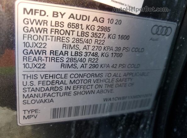 WA1CWBF1XMD012074 2021 AUDI SQ8 Gray Vista de la etiqueta del VIN
