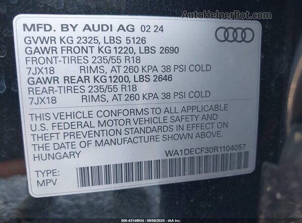 WA1DECF30R1104057 2024 AUDI Q3 Black 