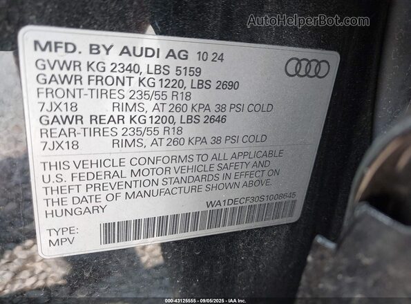 WA1DECF30S1008645 2025 AUDI Q3 Black Widok komory silnika