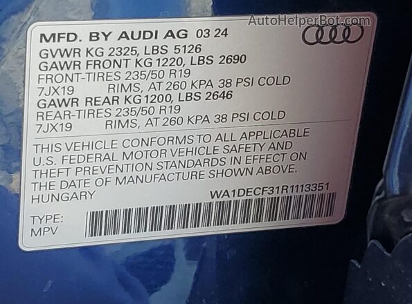WA1DECF31R1113351 2024 AUDI Q3 Blue 