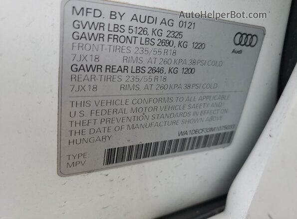 WA1DECF33M1075033 2021 AUDI Q3 White Вид наклейки з VIN-кодом