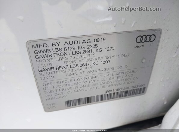 WA1DECF34L1023960 2020 AUDI Q3 White 