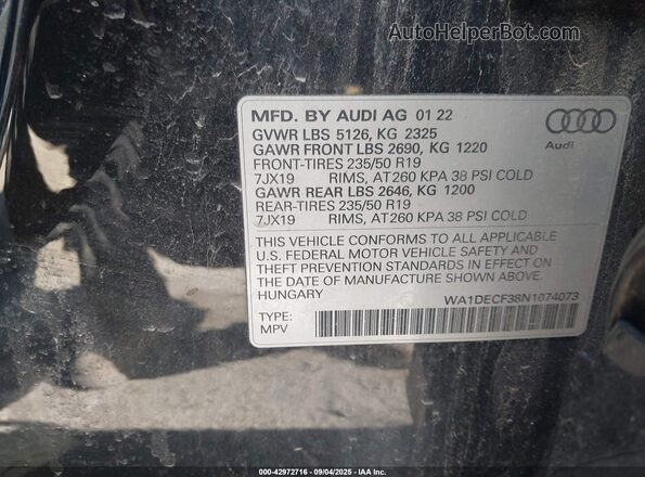 WA1DECF38N1074073 2022 AUDI Q3 Black Engine compartment view