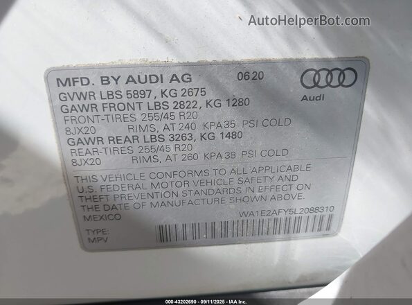 WA1E2AFY5L2088310 2020 AUDI Q5 White ძრავის განყოფილების ხედი