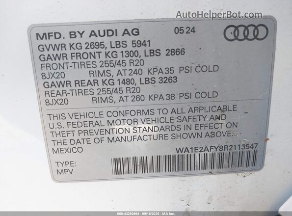 WA1E2AFY8R2113547 2024 AUDI Q5 White Вид підкапотного простору