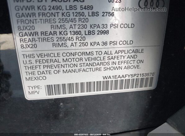 WA1EAAFY5P2153570 2023 AUDI Q5 Черный Вид подкапотного пространства