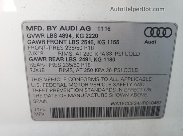WA1ECCFS4HR010457 2017 AUDI Q3 White 