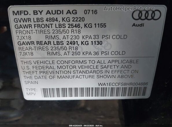 WA1ECCFS8HR004886 2017 AUDI Q3 Black 
