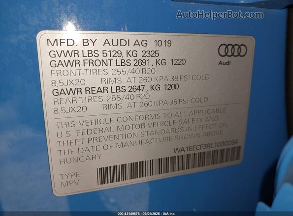 WA1EECF38L1030284 2020 AUDI Q3 Blue 
