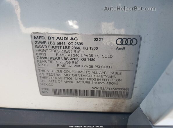 WA1G2AFY4M2065966 2021 AUDI Q5 White Vista del compartimento del motor