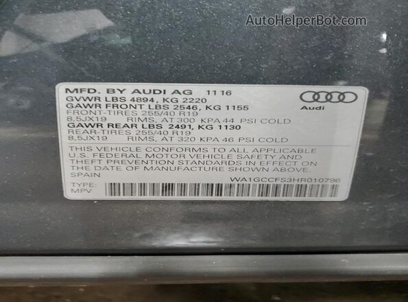 WA1GCCFS3HR010796 2017 AUDI Q3 Gray 