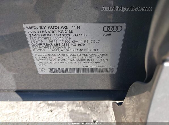 WA1HCCFS5HR011016 2017 AUDI Q3 Gray 