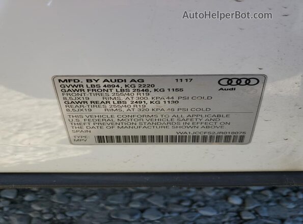 WA1JCCFS2JR018075 2018 AUDI Q3 White 