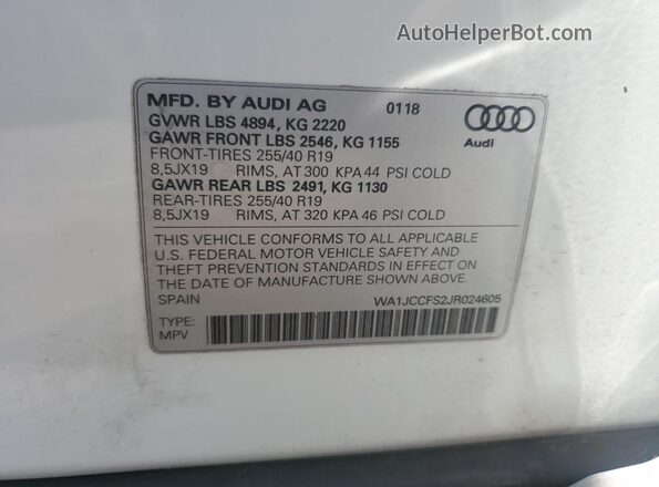 WA1JCCFS2JR024605 2018 AUDI Q3 White 