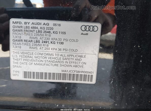 WA1JCCFS6HR000401 2017 AUDI Q3 Black 