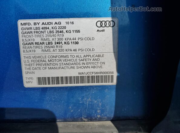 WA1JCCFS6HR009356 2017 AUDI Q3 Blue 