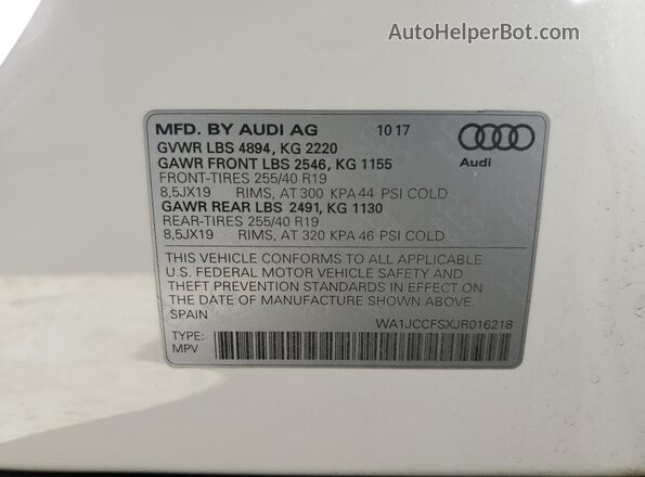 WA1JCCFSXJR016218 2018 AUDI Q3 White 