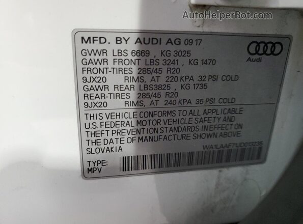 WA1LAAF71JD013235 2018 AUDI Q7 White 