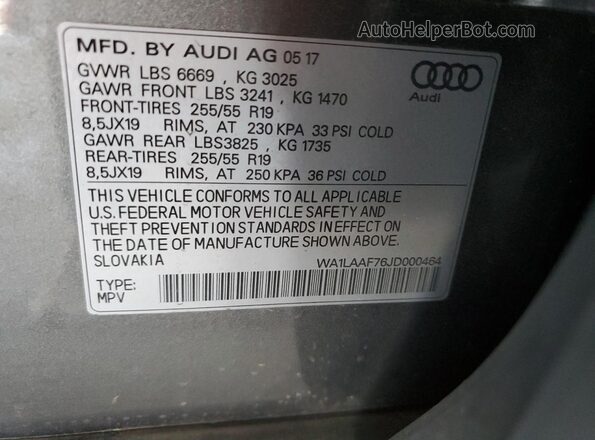 WA1LAAF76JD000464 2018 AUDI Q7 Gray 