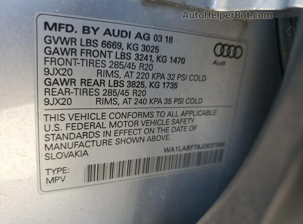 WA1LABF79JD037580 2018 AUDI Q7 Silver 