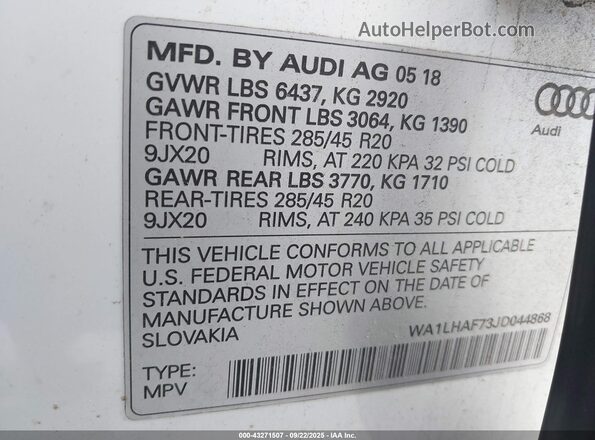 WA1LHAF73JD044868 2018 AUDI Q7 White 