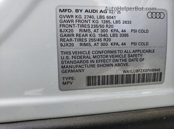 WA1LUBFZXSP048645 2025 AUDI Q4 White 