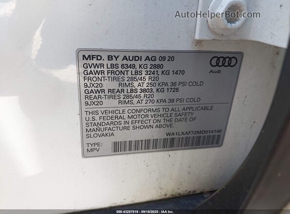 WA1LXAF72MD014140 2021 AUDI Q7 White ძრავის განყოფილების ხედი