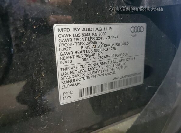 WA1LXAF78LD001343 2020 AUDI Q7 Black Widok naklejki z numerem VIN