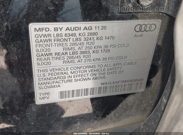 WA1LXAF78MD020430 2021 AUDI Q7 Черный Вид подкапотного пространства