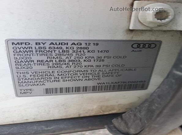 WA1LXAF79LD002453 2020 AUDI Q7 White VIN sticker view