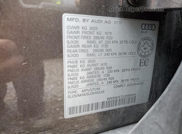 WA1VAAF72JD006304 2018 AUDI Q7 Brown 