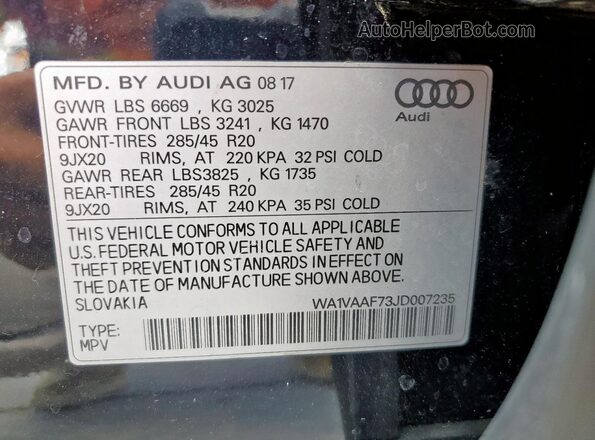 WA1VAAF73JD007235 2018 AUDI Q7 Black 360 interior view