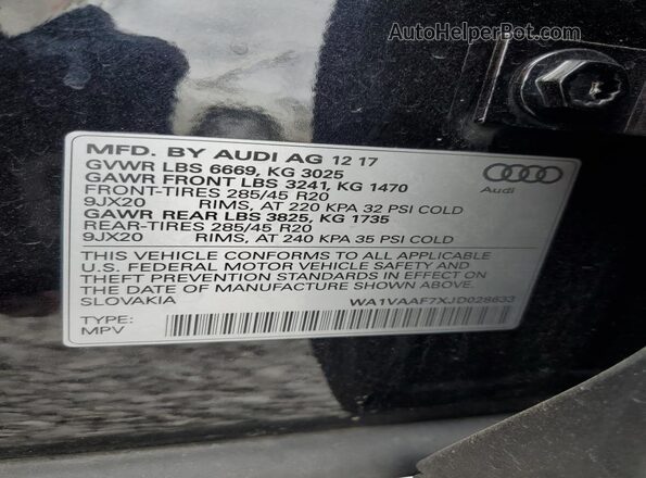 WA1VAAF7XJD028633 2018 AUDI Q7 Black 
