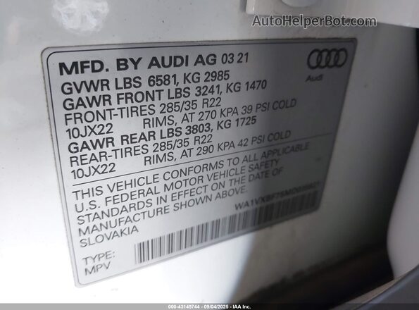 WA1VXBF75MD035921 2021 AUDI Q7 White ძრავის განყოფილების ხედი