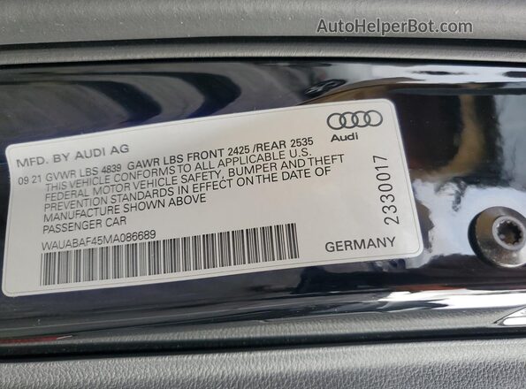 WAUABAF45MA086689 2021 AUDI OTHER Black 