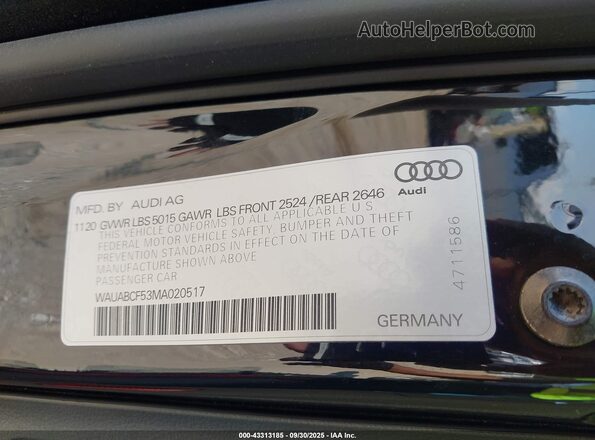 WAUABCF53MA020517 2021 AUDI OTHER Black Շարժիչի բաժամունքի տեսք