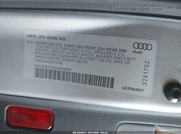 WAUABCF5XNA009998 2022 AUDI OTHER Silver ძრავის განყოფილების ხედი