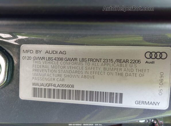 WAUAUGFF4LA055608 2020 AUDI OTHER Gray Engine compartment view
