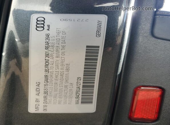 WAUB4CF50JA127129 2018 AUDI S5 Gray 