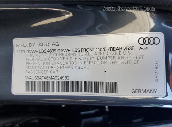 WAUBBAF46MA024982 2021 AUDI OTHER Gray Շարժիչի բաժամունքի տեսք