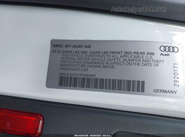 WAUC4AF41PA083487 2023 AUDI S4 White ძრავის განყოფილების ხედი