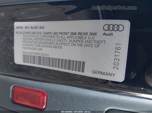 WAUC4CF53RA122314 2024 AUDI S5 Black Widok komory silnika