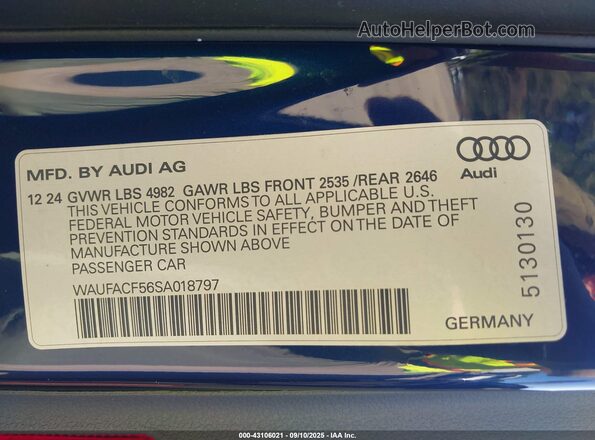 WAUFACF56SA018797 2025 AUDI OTHER Blue Շարժիչի բաժամունքի տեսք