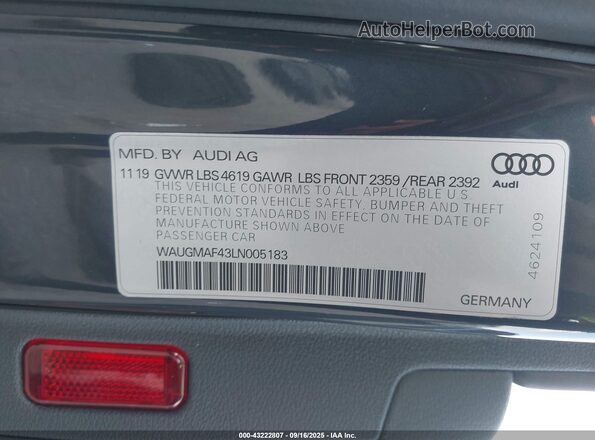 WAUGMAF43LN005183 2020 AUDI OTHER Gray Вид підкапотного простору