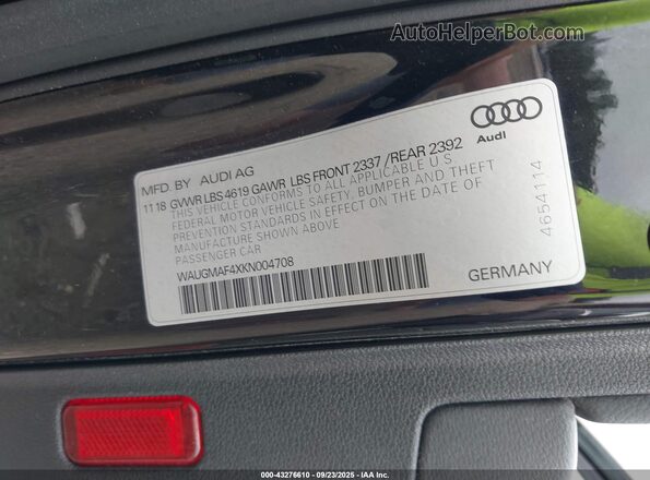 WAUGMAF4XKN004708 2019 AUDI OTHER Black Engine compartment view